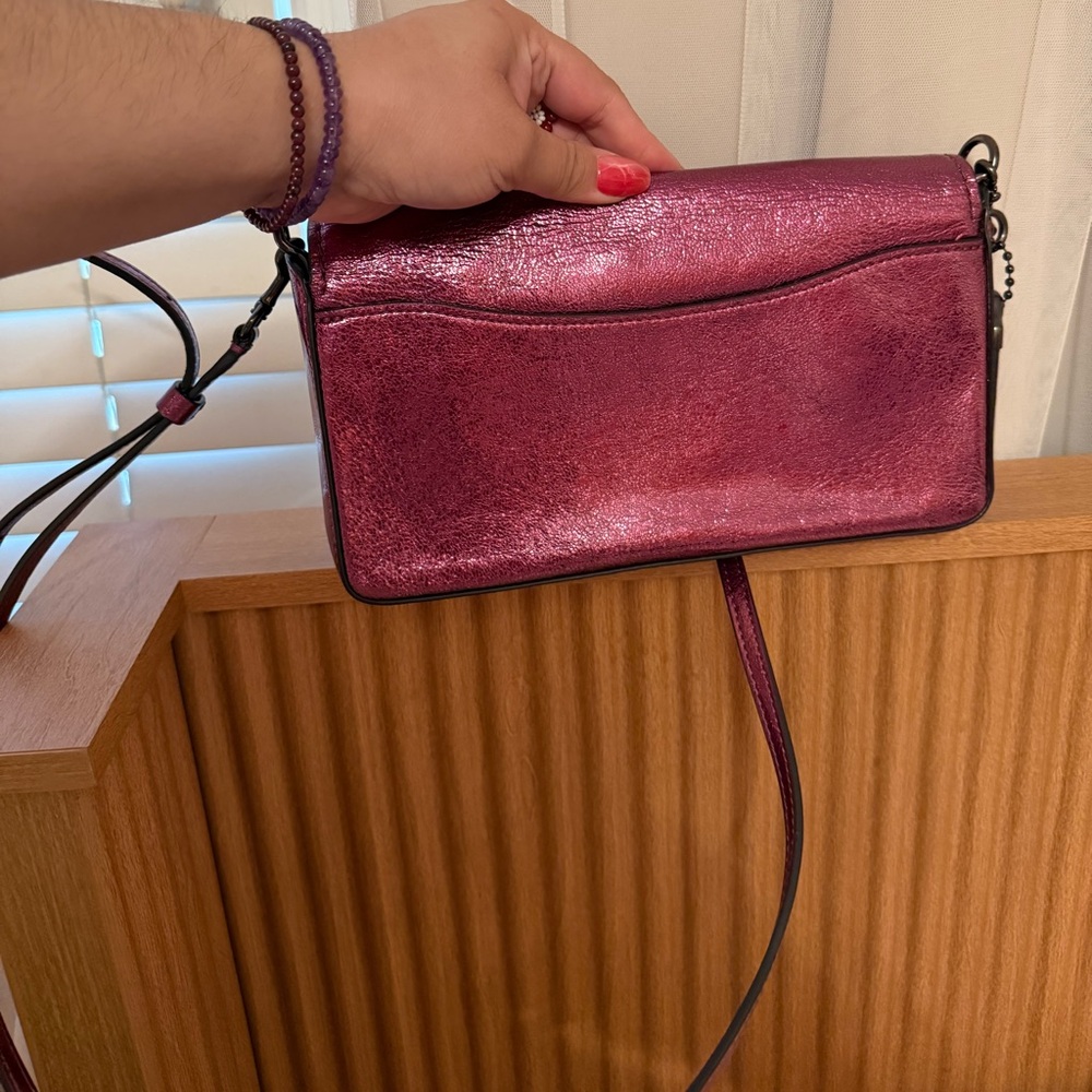 Coach Dinky Metallic Purple Pink Leather Kisslock Crystal Embellished Crossbody - Picture 2 of 10